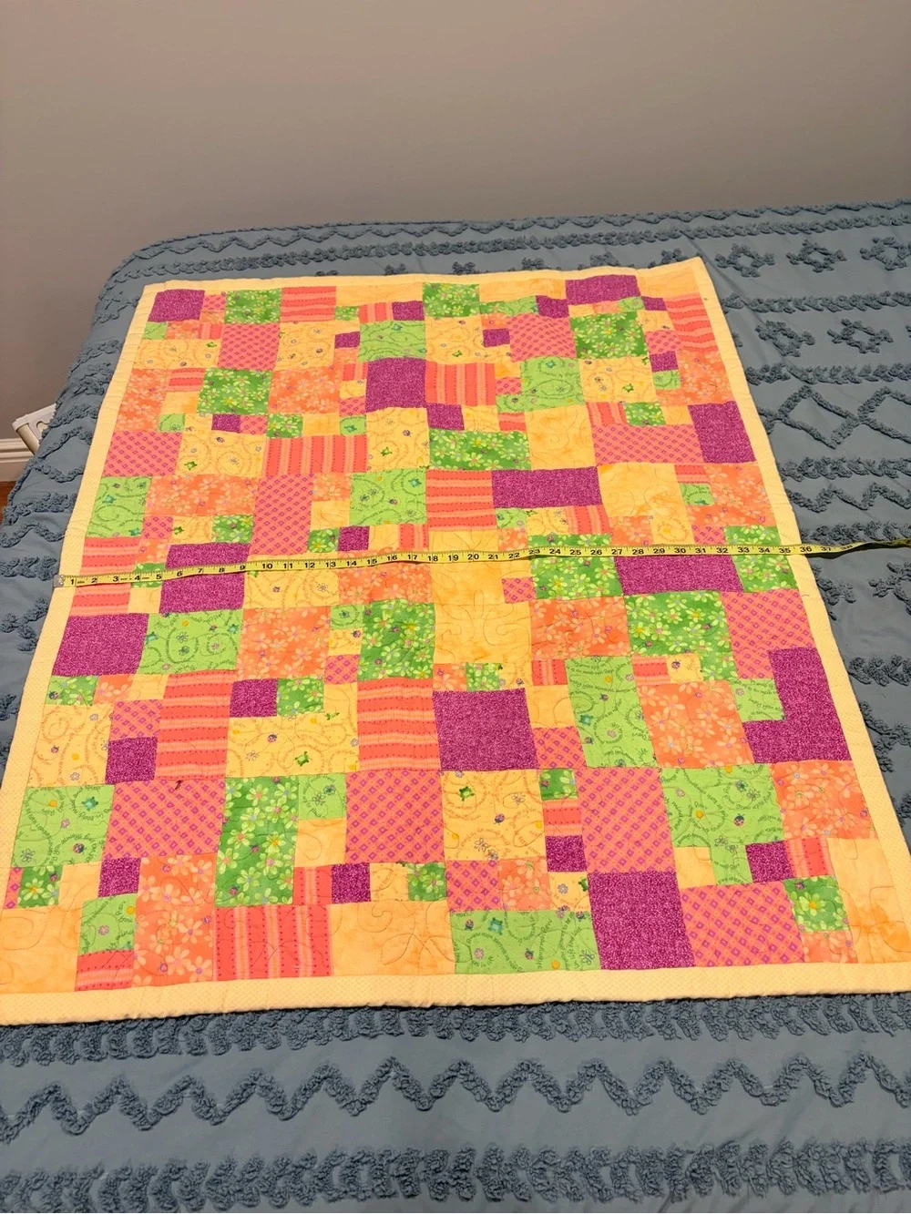 Handmade Patchwork Baby Quilt 36” x 46” Cotton & Minky Blanket